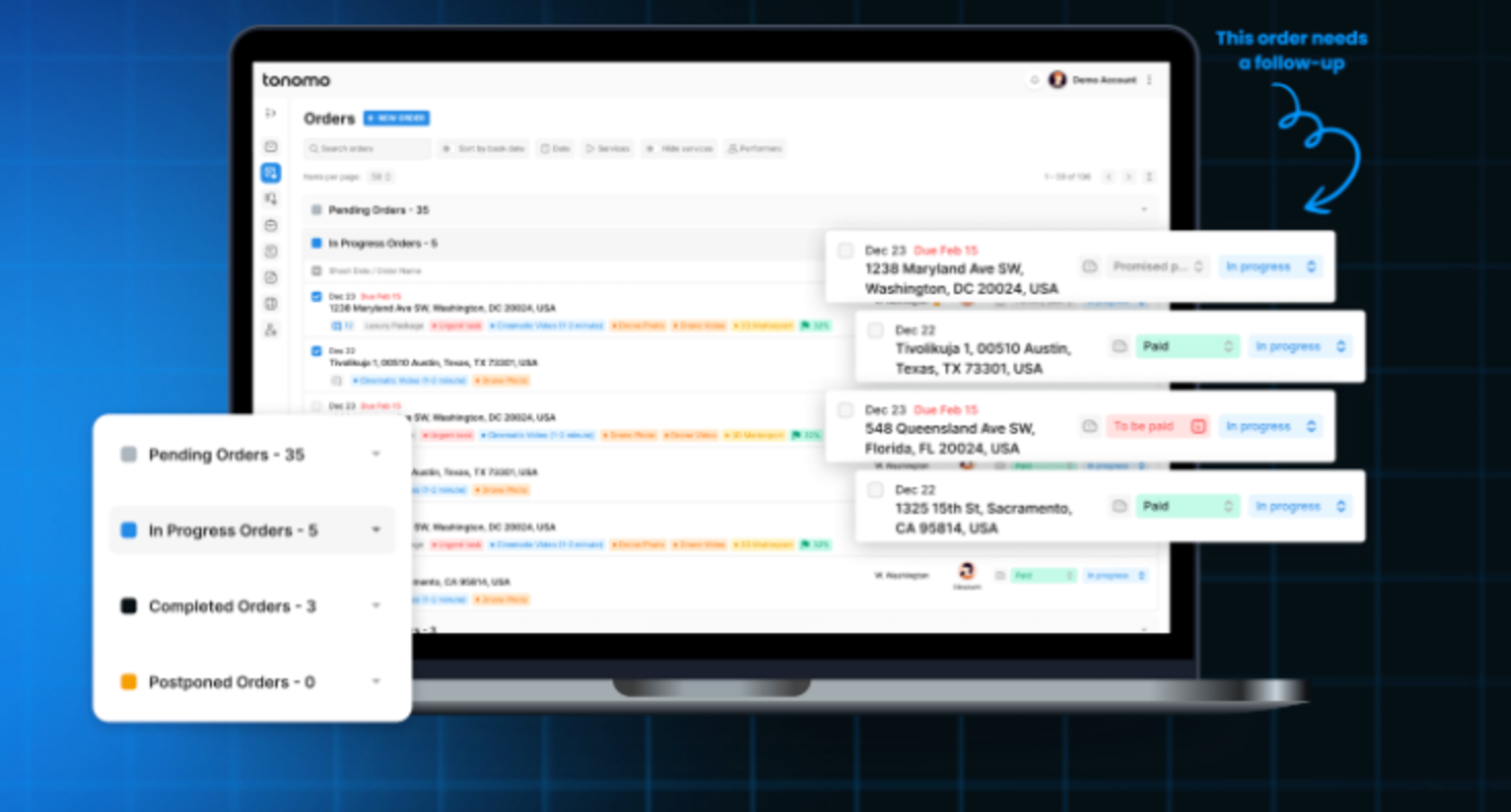 Tonomo reporting — full pipeline visibility